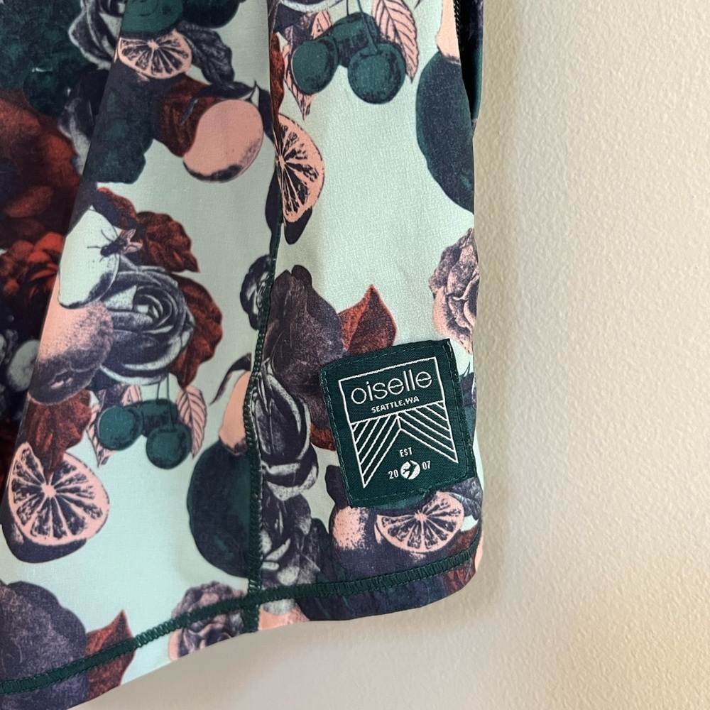 Oiselle Special Edition Long Roga Botanical 6" Running Shorts, Teal Green, 10 - Picture 5 of 11
